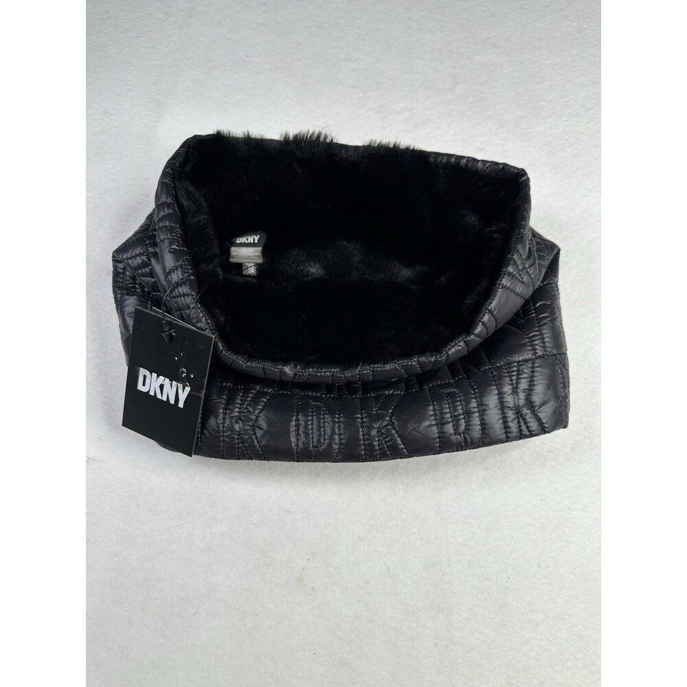 DKNY Quilted‎ Puffer Faux Fur Lined Black Neck Warmer O/S NWT